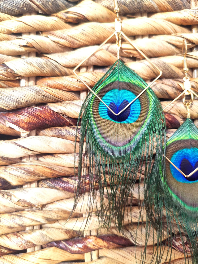 Boucles d'oreilles Paon losange 