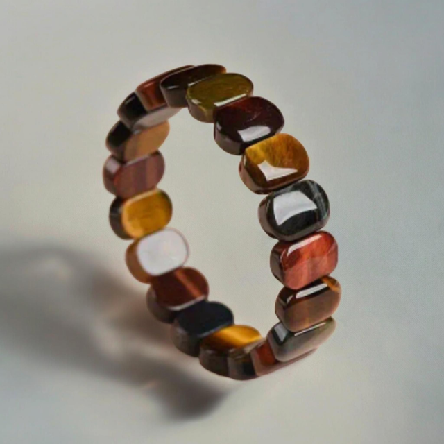 Bracelet Énergétique en Œil de Taureau, Œil de Tigre et Œil de Faucon