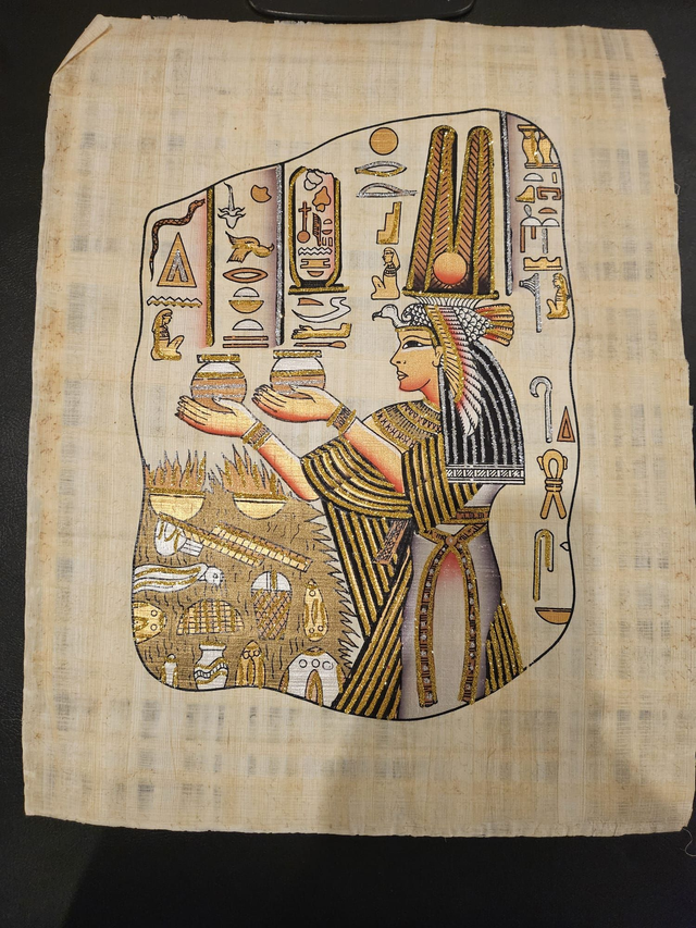 Ancient Egyptian Goddess Offering Papyrus Art – Golden Royal Ceremony &amp; Hieroglyphic Wall Decor – 23 × 33 cm