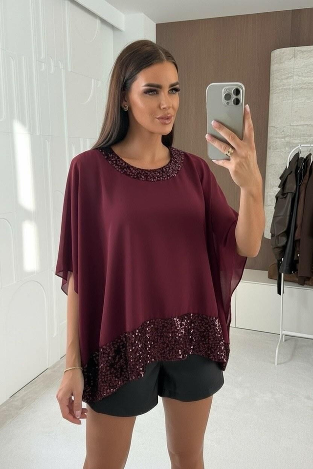 Ayla Sequin Chiffon Cape Blouse