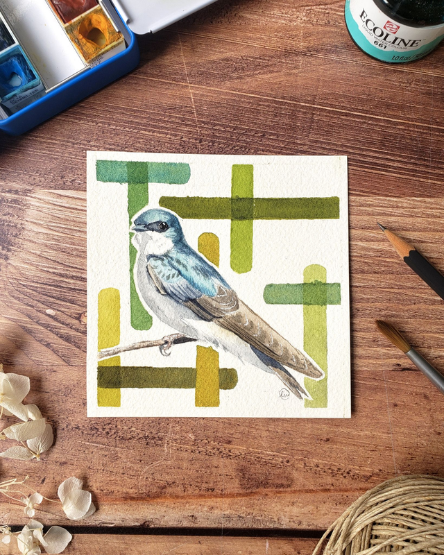 Aquarelle originale - Hirondelle bicolore