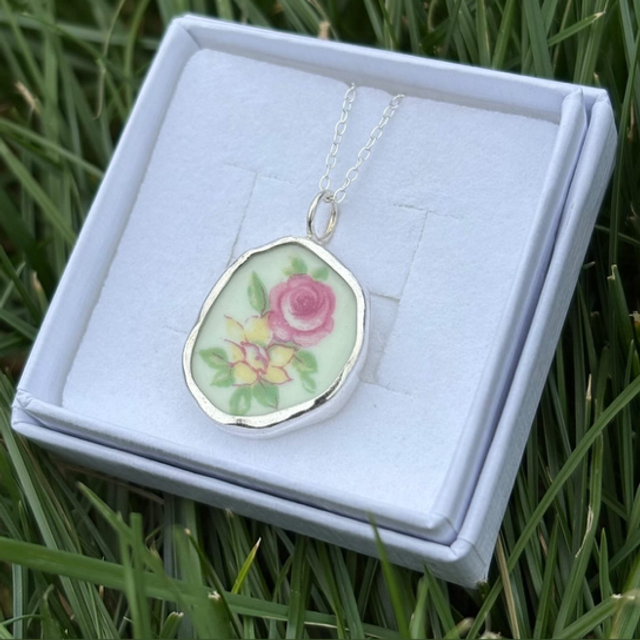 Recycled Pottery &amp; Recycled Silver Necklace 