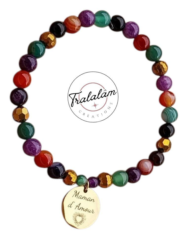 ✨Bracelet &quot;Maman d&#039;Amour&quot; perles pierres multicolores✨(34BRA)