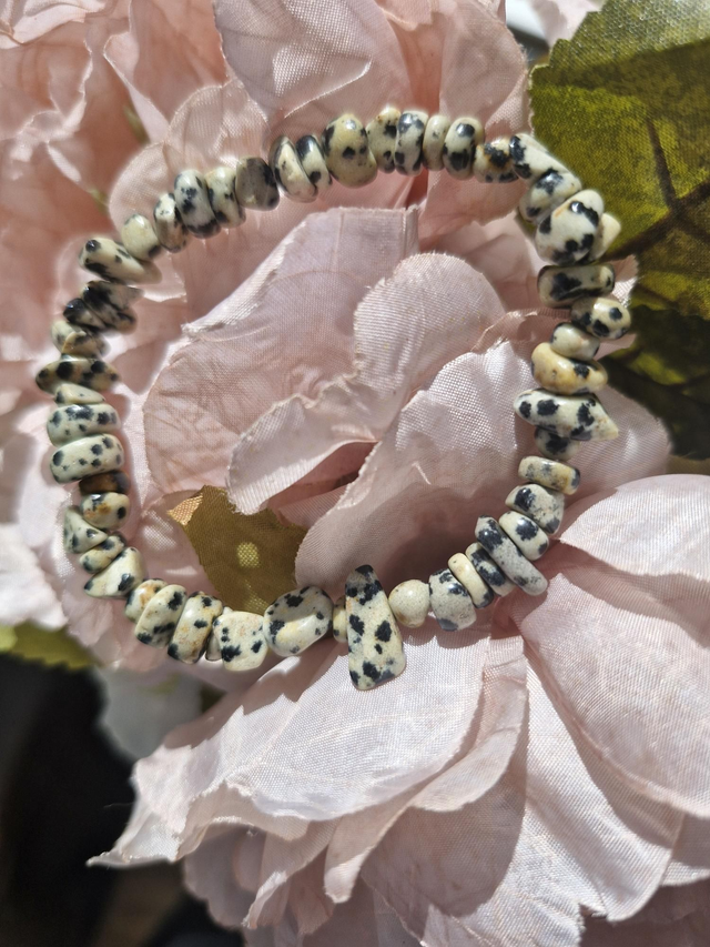 Dalmatian jasper crystal chip bracelet