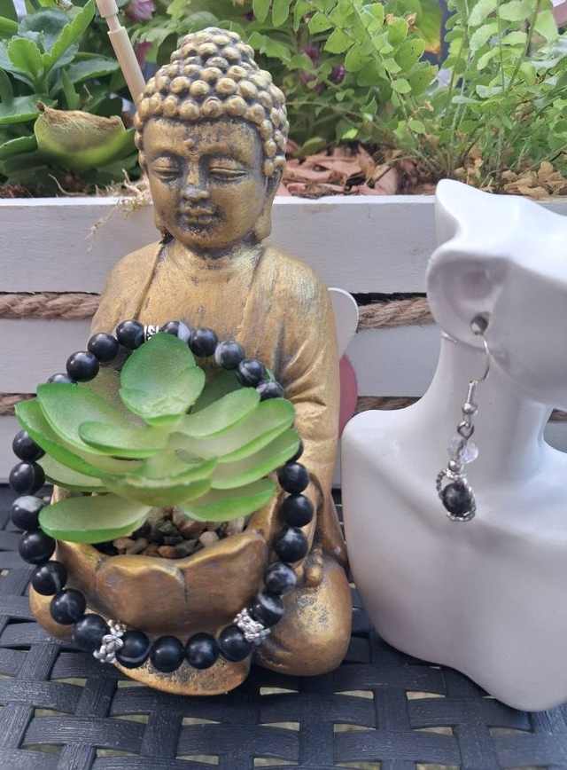 Bracelet Jaspe zèbre + boucles d'oreilles 