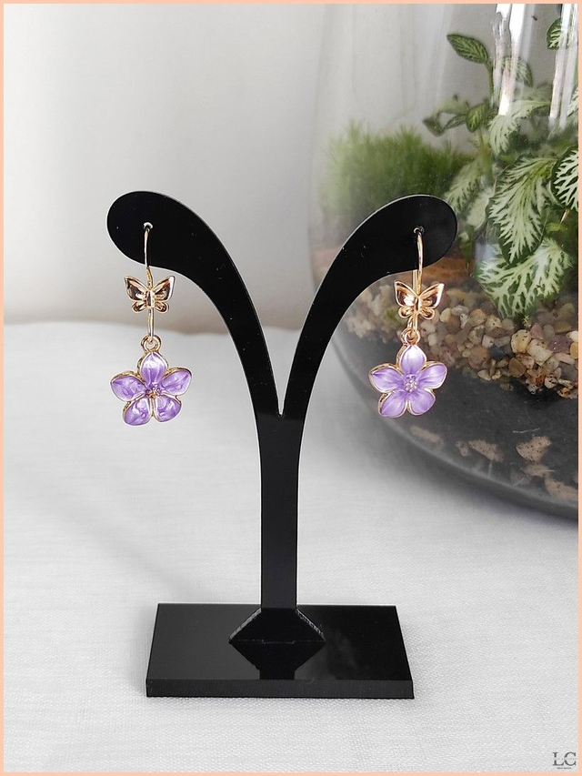 Boucles d&#039;oreilles crochet papillon, fleur violette 