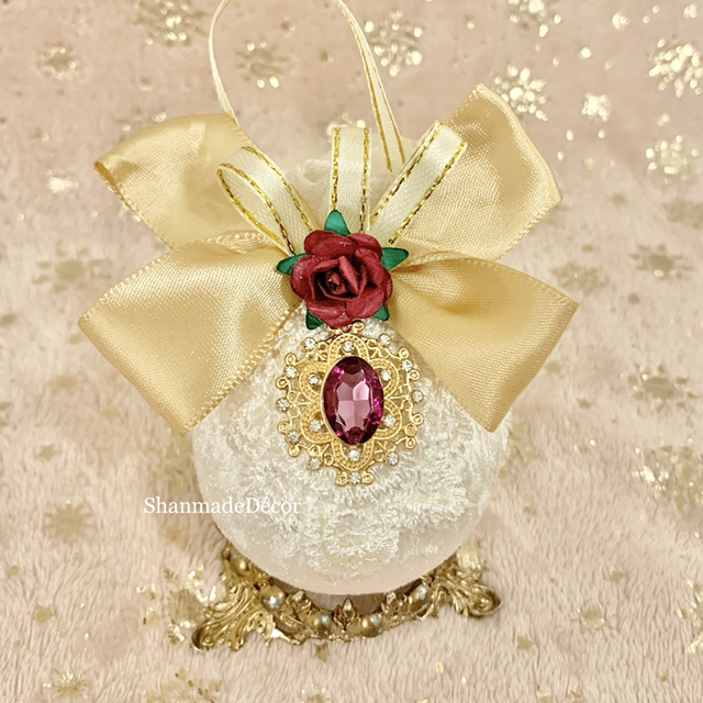 Cream Velvet Bauble Ornament