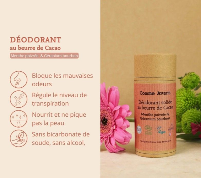 Déodorant solide géranium & menthe poivrée "Comme Avant"