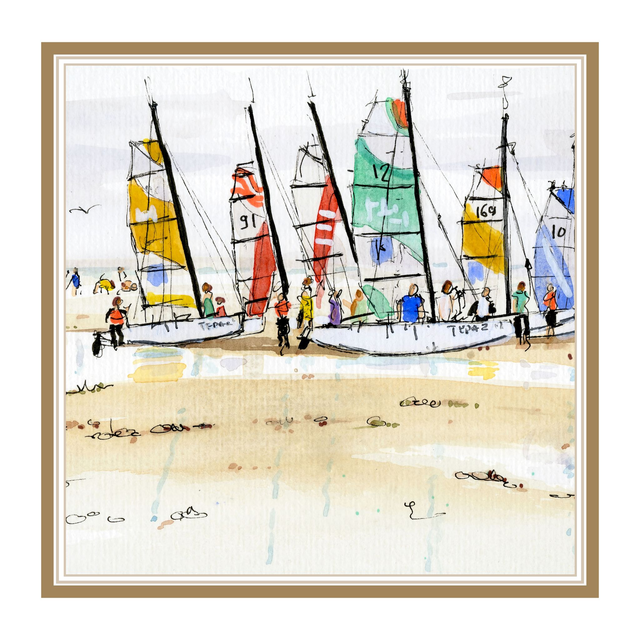 Carré de satin 70x70, thème «Ecole de voile» 