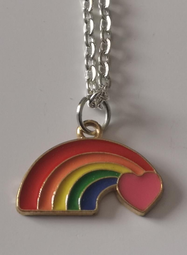 Enamel Rainbow Arc Pendant Necklace. 