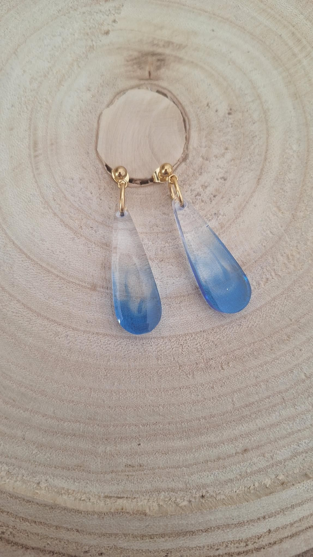 Boucles d&#039;oreilles gouttes bleu/transparent 