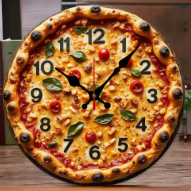 Ronde wandklok van hout Pizza (25cm)