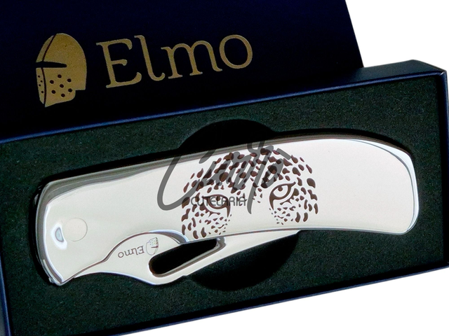 Canivete Monobloco Original Elmo Gravação Onça-pintada com Clipe de Bolso Aço Inox 420hc