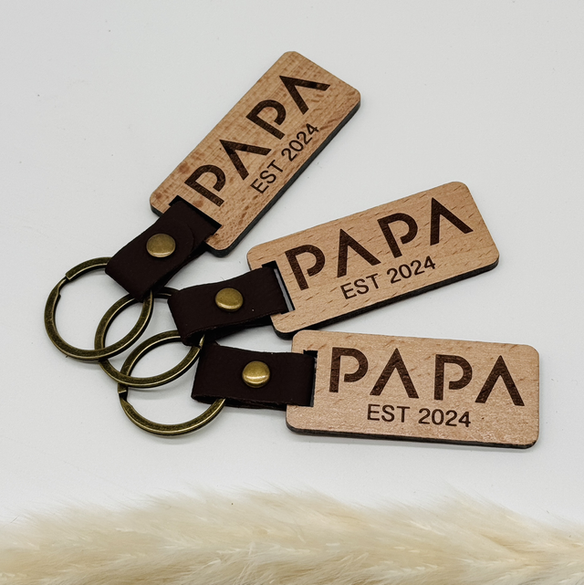 Leder Holz Schlüsselanhänger -  PAPA 2024