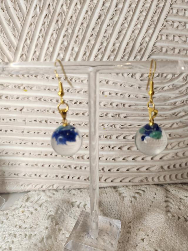 Boucles d'oreilles Boules fleurs bleues