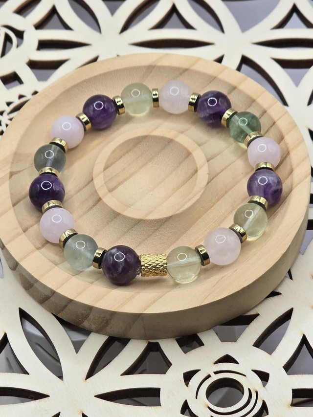 Bracelet Fluorite, Améthyste, Quartz rose 1 cm 
