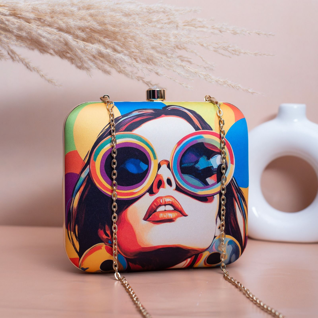 Woman Portrait Printed Clutch Bag- 7x6.5