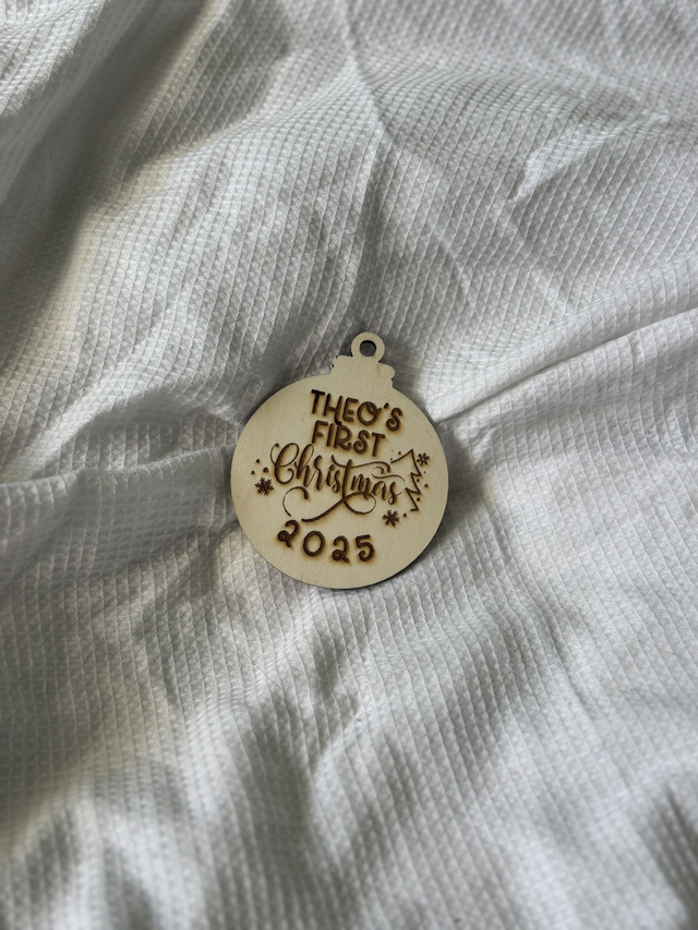 Wooden Bauble - Personalised First Christmas 2025