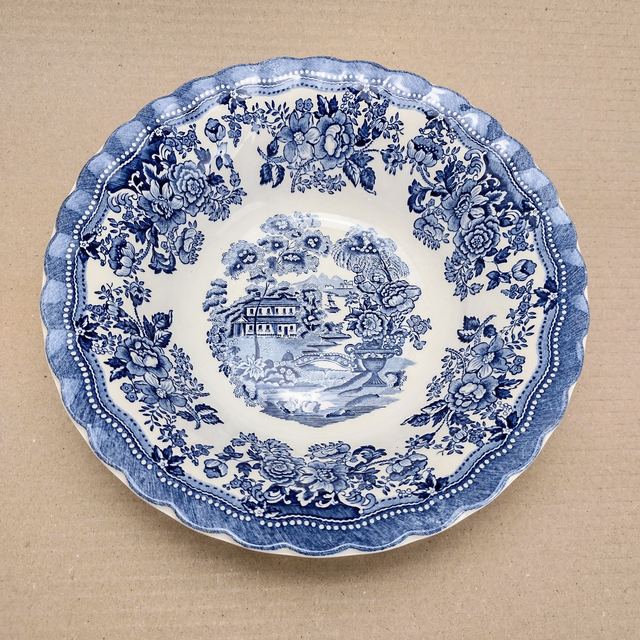 Myott | Schaal Kom Fruitschaal Saladeschaal (diameter 21,0 cm | hoogte 7,0 cm) met ‘Tonquin’ motief in blauwe kleur | Vintage