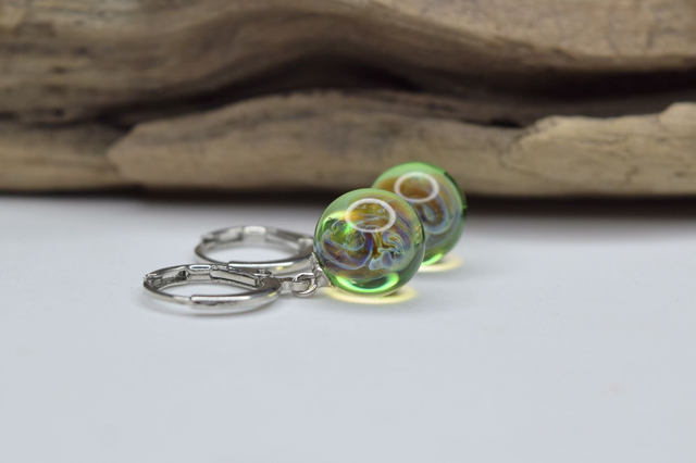 CRÉOLES NÉBULEUSE VERT MONTURE ARGENT