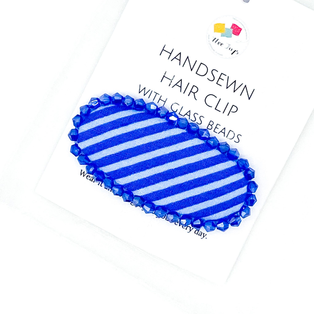 Hand-Sewn Statement Hair Clip - Blue Stripes