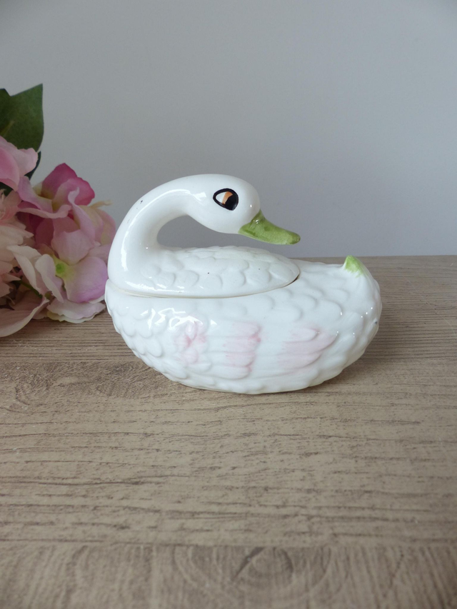 Cygne petite poubelle de table pour apéritif en barbotine, boite cygne, vide poche cygne en céramique, décoration de table oiseau vintage