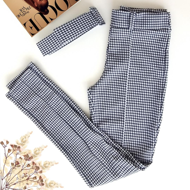 Calça Skinny malha crepe com cinto - Xadrez