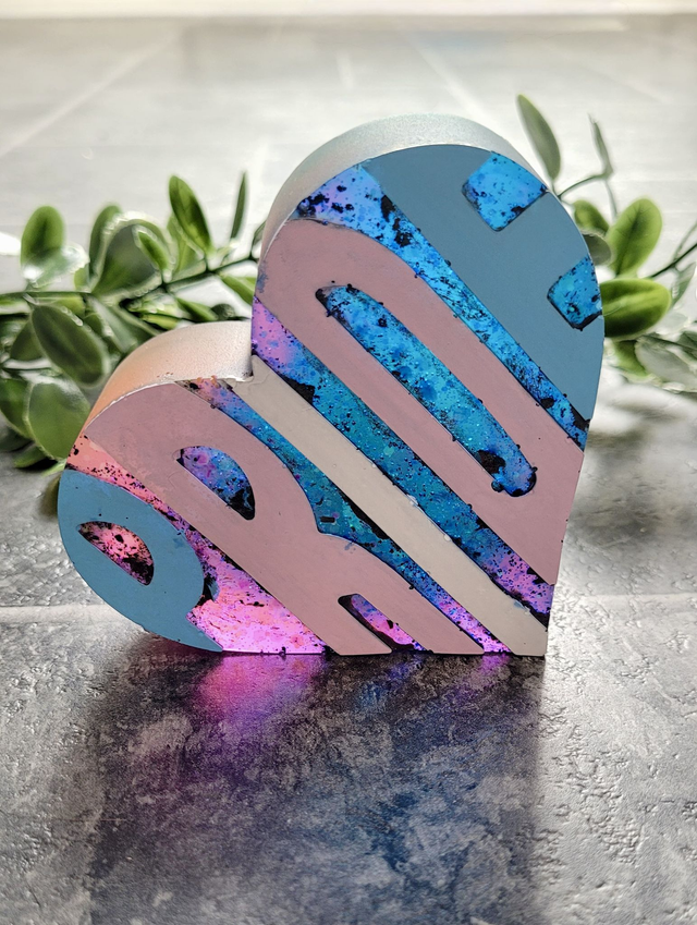 PRIDE Heart - Pink &amp; Blue Glitter, Trans Flag Colours Text Heart Ornament