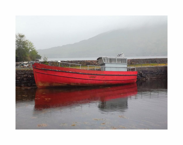 Red Boat at Leenane Pier, Connemara, County Galway. 5&quot; x 7 &quot; Blank Greeting card with envelope. includes postage to all of Ireland.

