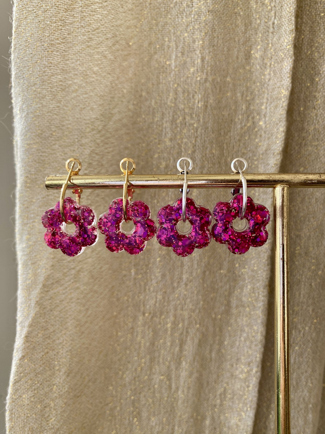 Créoles fleurs 2.0 - magenta