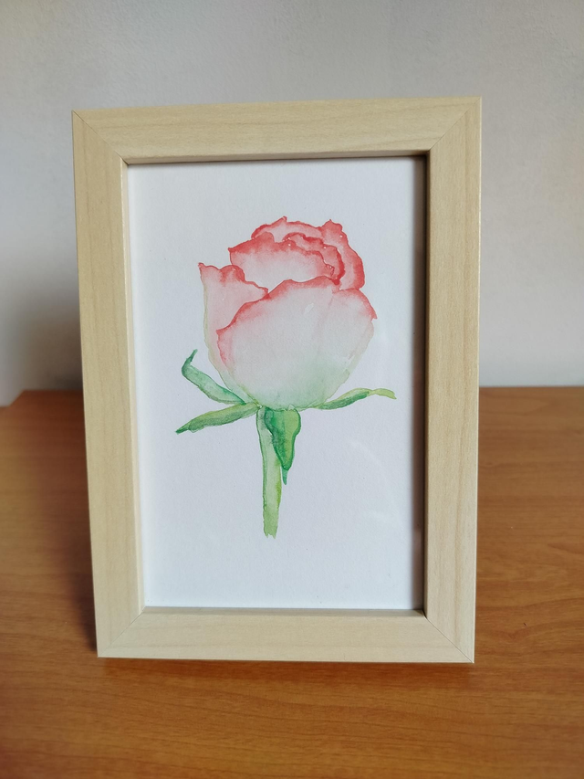 Aquarelle originale fait main rose 