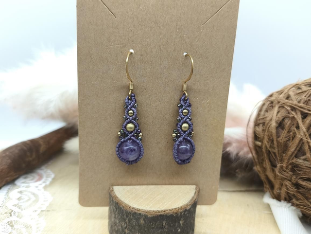 Boucles d'oreilles perles laiton, perles miyuki et perles améthyste 