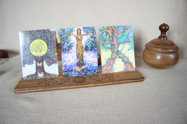 Support pour oracles Porte carte illustrées en bois Porte-cartes Tarot