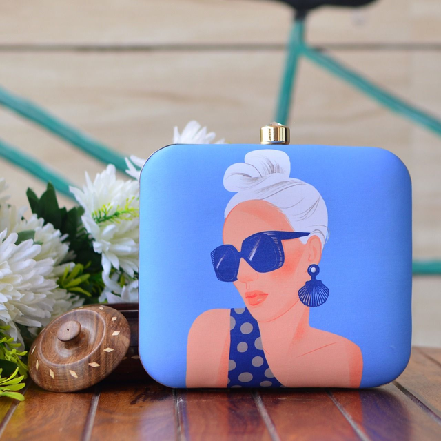 Woman Portrait Printed Clutch Bag- 7x6.5