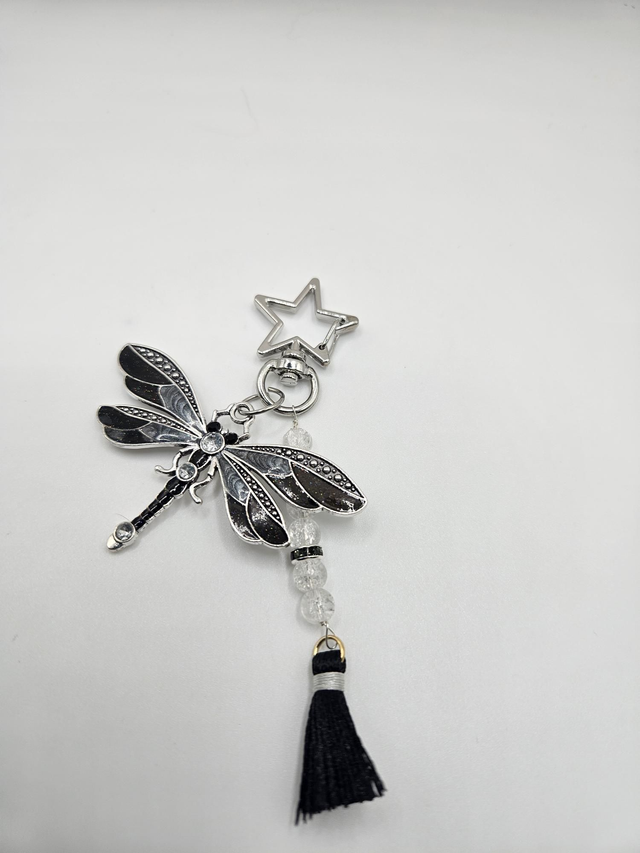 Porte clefs/bijou de sac libellule noire
