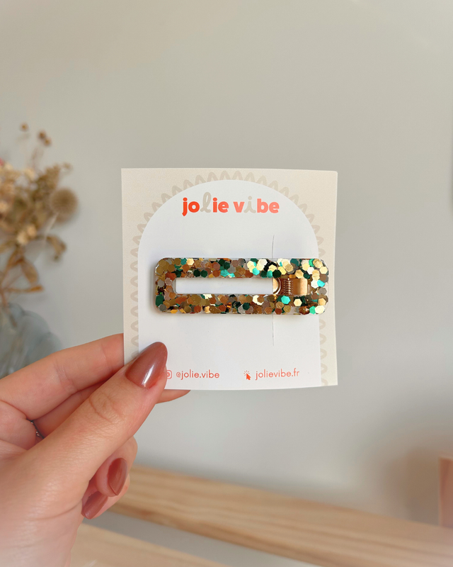 Barrette rectangle - vert et doré