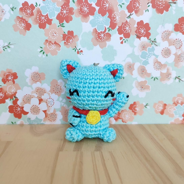 Porte-clé Maneki Neko - bleu