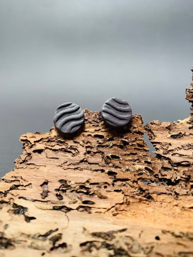 Waves Minimalist Porcelain Jewelry | Ceramic Ear Studs, Black Porcelain, handcrafted earrings, sterling silver/silver-plated, mini to large