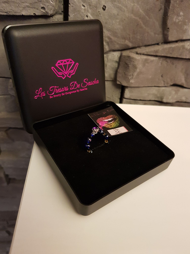 Bague Perles Violettes Dorées Noires