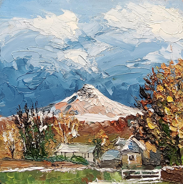 Snow clouds over Roseberry Topping oil print 