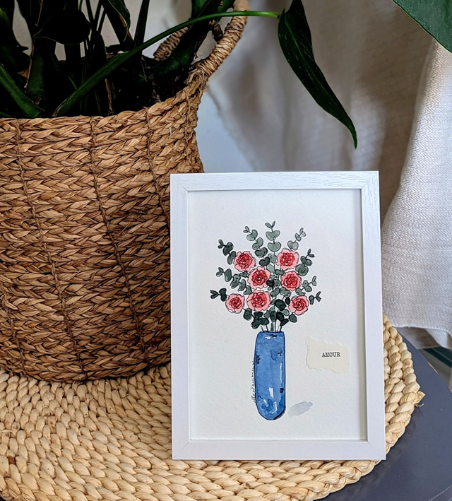 Amour Toujours - Aquarelle Originale avec cadre
