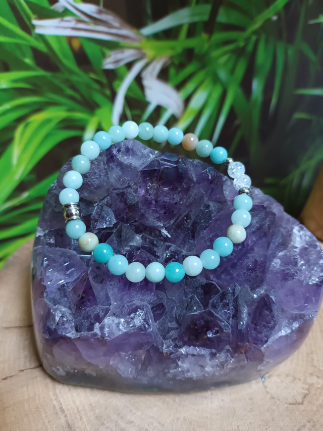 Bracelet en amazonite de chine et cristal de roche