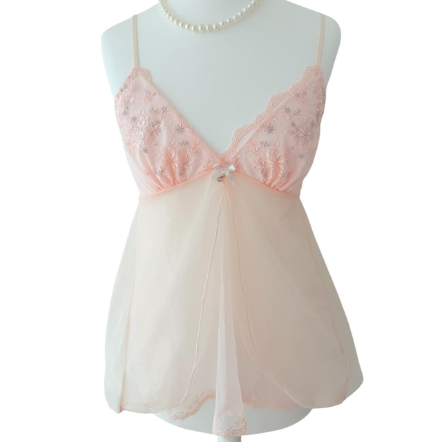 Japanese brand coquette pink floral embroidered cups cami