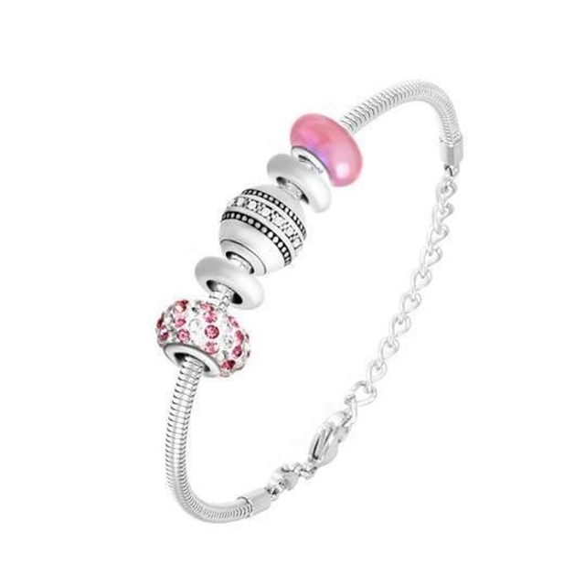 Bracelet de charms perles rose et acier