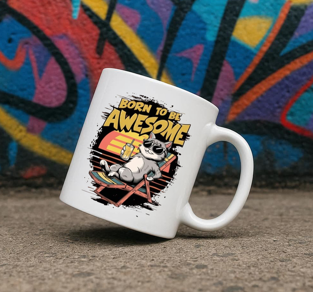 Born To Be Awesome 11oz Ceramic Printed Mug Design