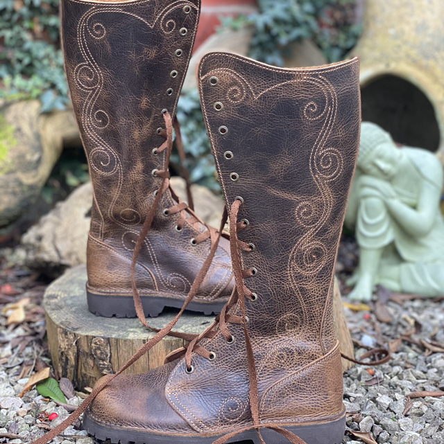 Long Boot with Ornate Stitching  