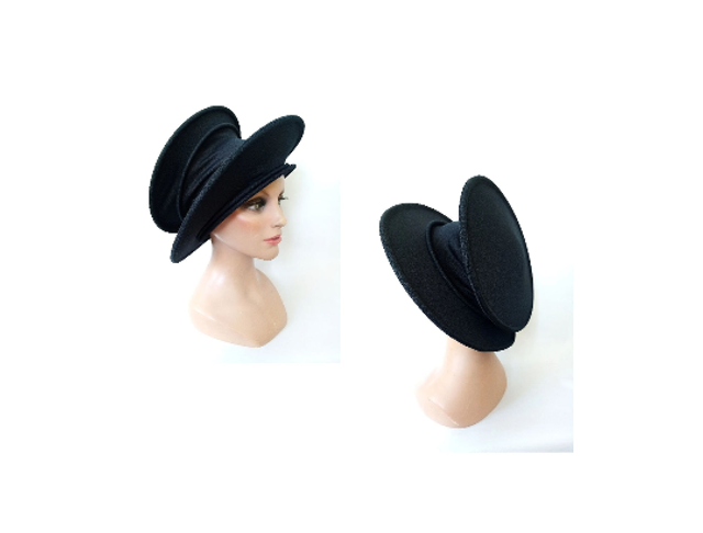 Grand chapeau tissus femme cerémonie noir