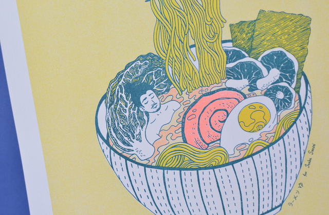 Affiche imprimée en risographie Ramen yu ~30x30cm