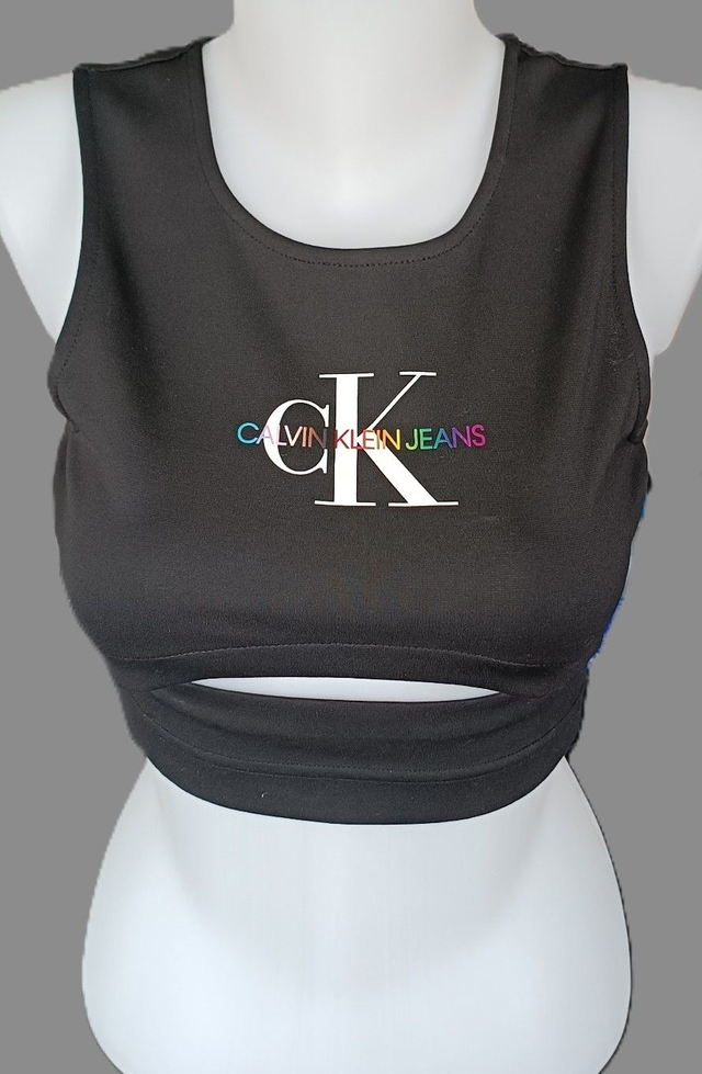 Tee shirt crop top Calvin Klein noir femme