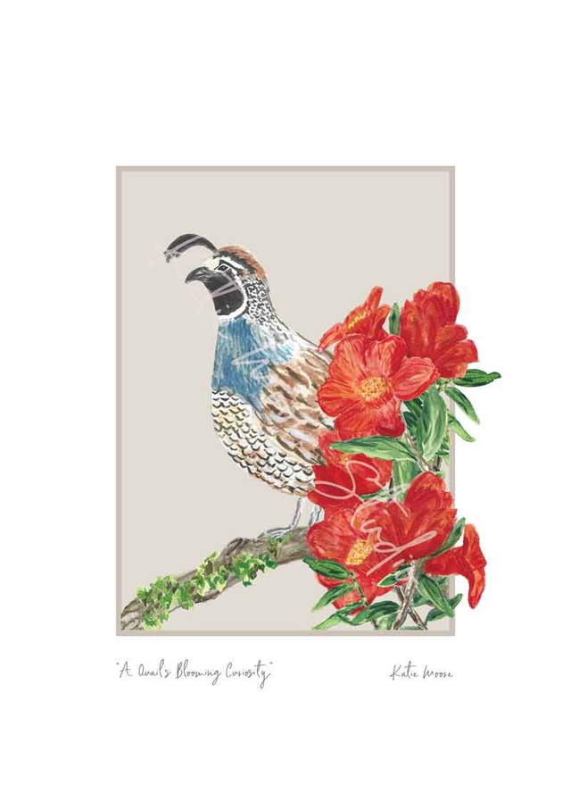 A Quail’s Blooming Curiosity -  ‘Floral Grace, Feathered Beauty’ Collection